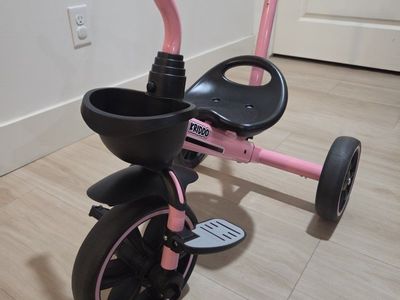 Kriddo Pink Toddler Tricycle with Push Handle