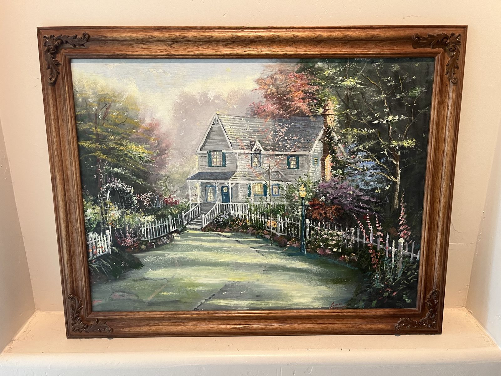 Thomas Kinkade Victorian Garden II - God Bless Our Home – Framed Print, beautiful wood frame, the dimensions are 27 1/2 inches l