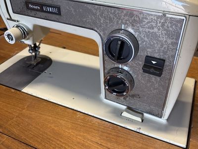 Vintage Sears Kenmore Electric Sewing Machine with Wooden Cabinet Table