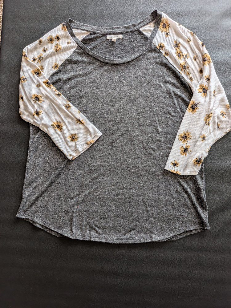 Maurices Gray Raglan shirt w/ Sunflower Sleeves