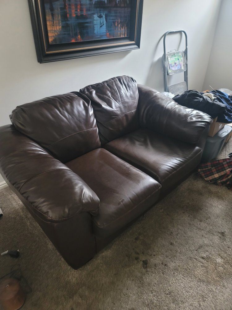 Brown Leather Loveseat - Compact 2-Seater Sofa
