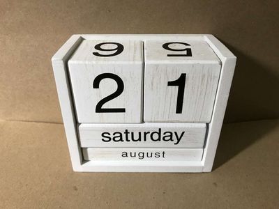Perpetual Calendar Wooden Blocks Month Day Date Tabletop for Desk Office or Dorm and 3”x6” Wood Block With Saying