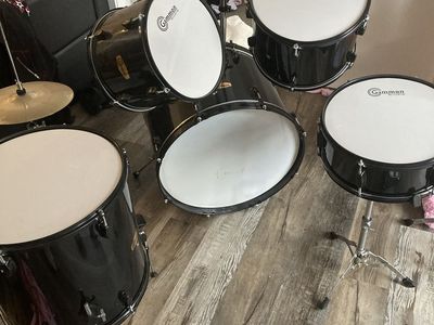 Gammon Percussion 5-Piece Complete Drum Set with Cymbals and Stands - Black