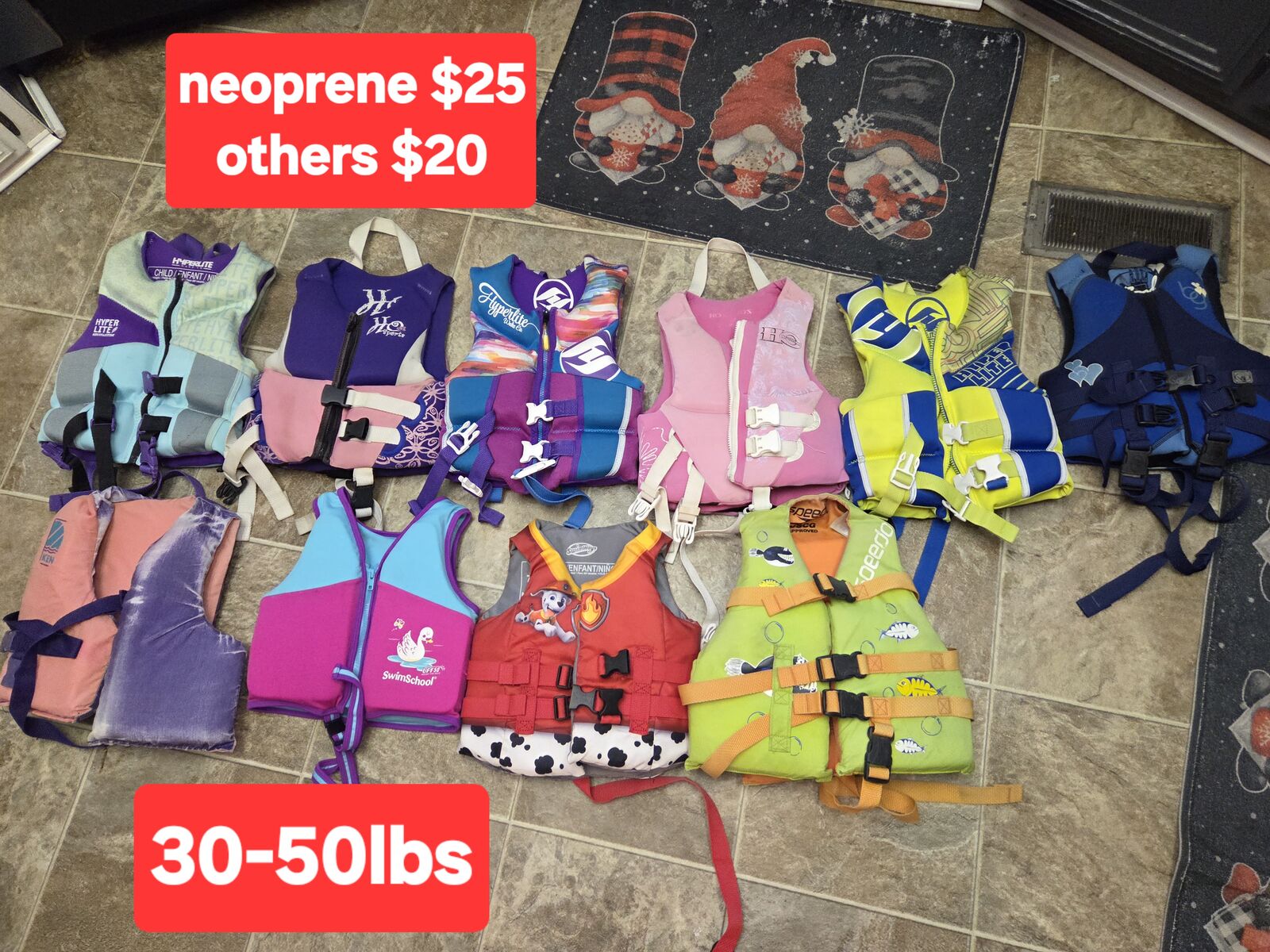 All Sizes of life jackets kids and adults starting at $20 each