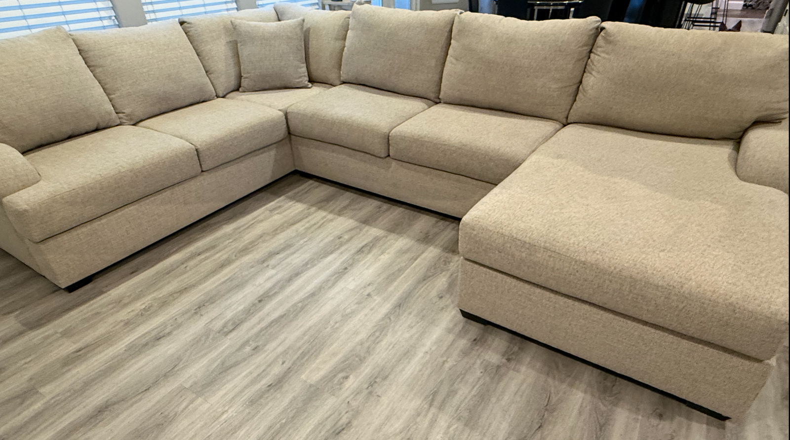 Oversized beige fabric couch set