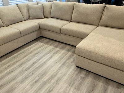 Oversized beige fabric couch set