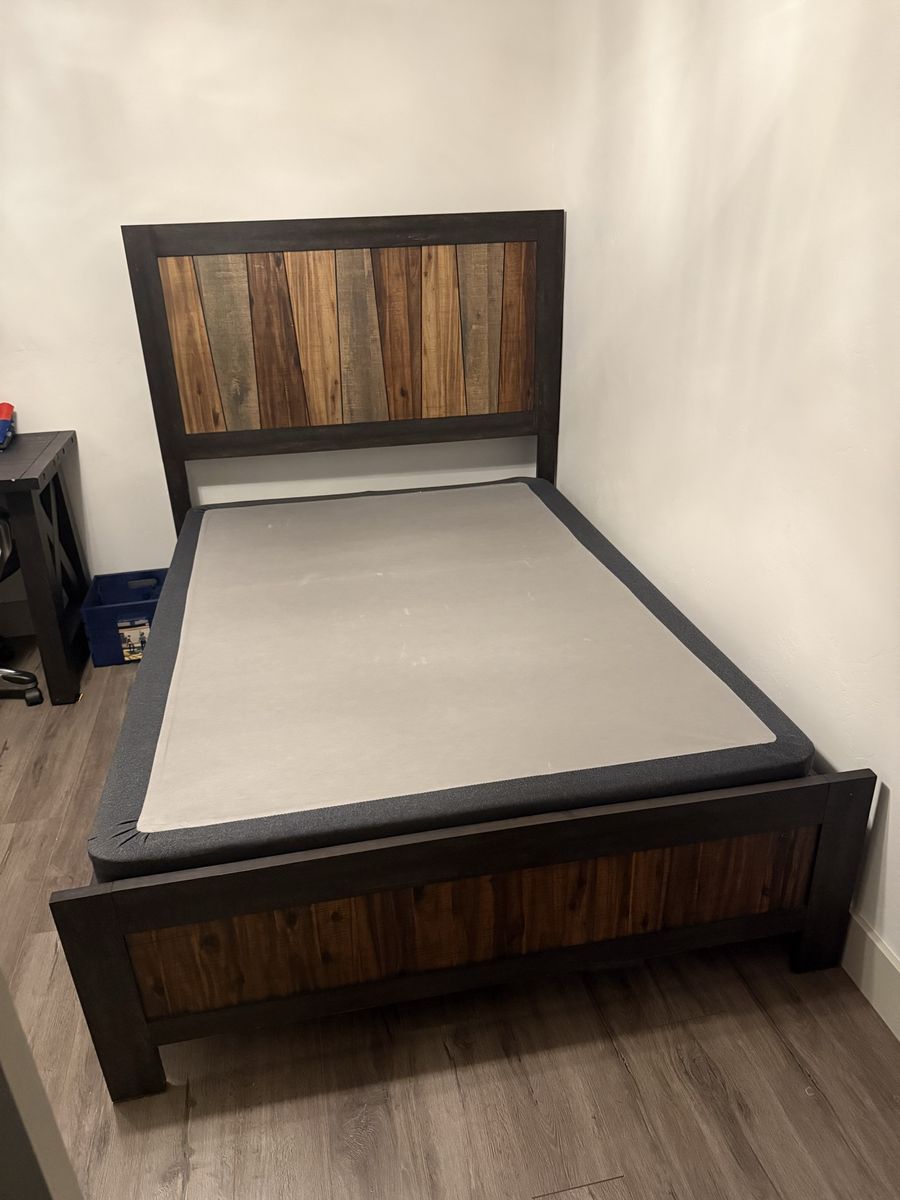 Full size bed with night stand and box spring