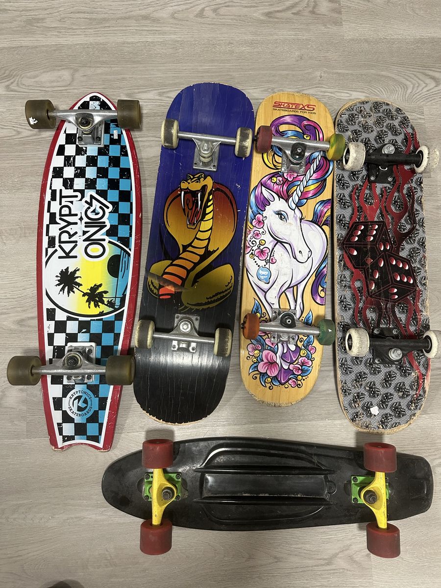 Assorted Skateboard Lot: Kryptonics, SkateZ, Penny-style boards - 6 used skateboards