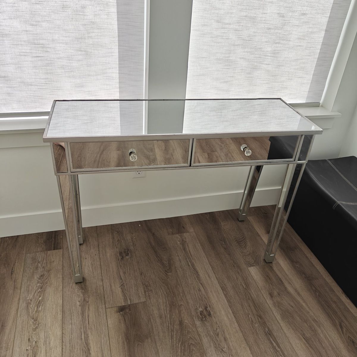 Elegant Mirrored Desk Table with 2 Drawers