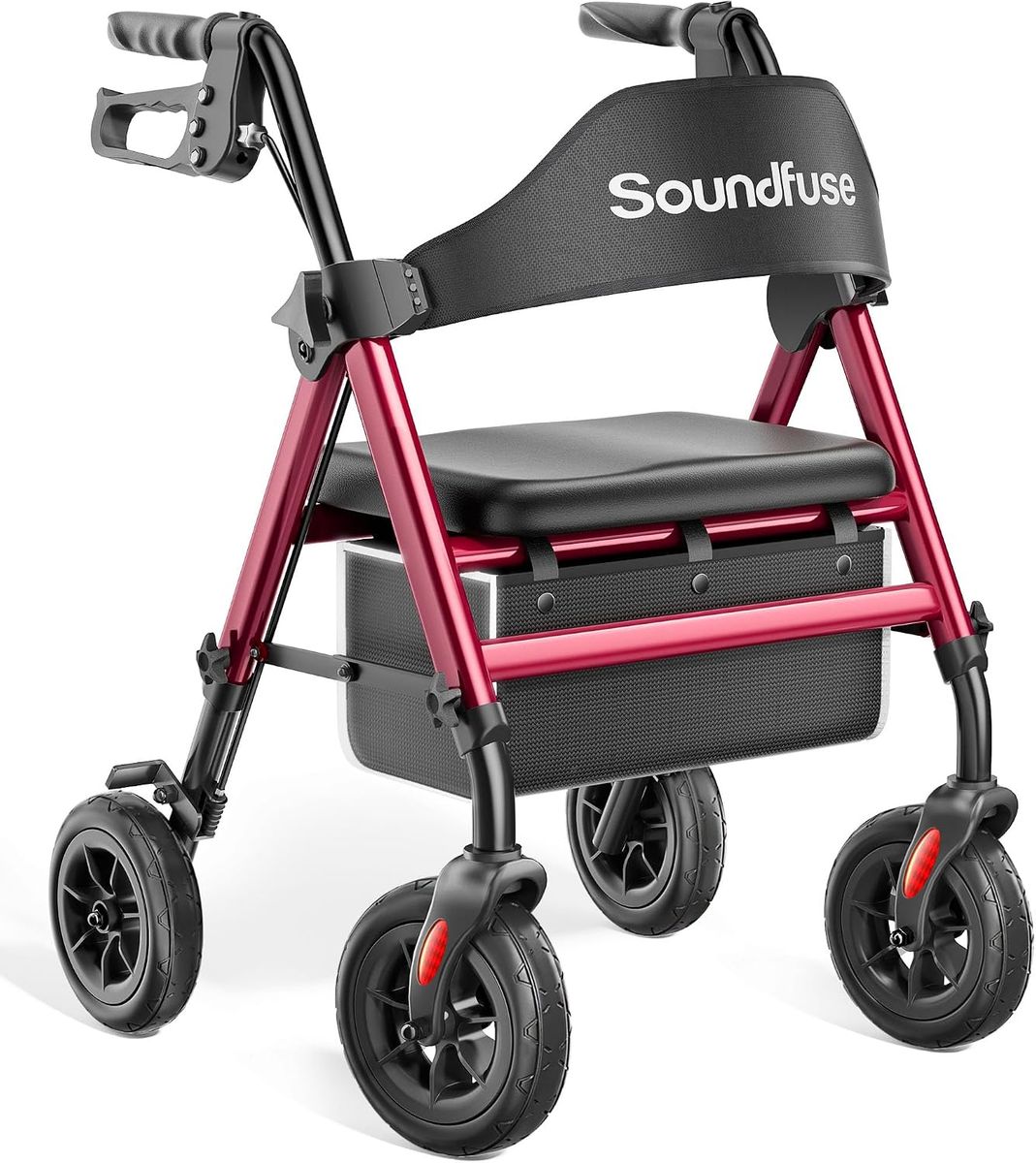 NEW Soundfuse Rollator Walkers with Seat for Seniors, Foldable 8" Big Wheels All Terrain Rolling Walker