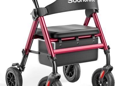 NEW Soundfuse Rollator Walkers with Seat for Seniors, Foldable 8" Big Wheels All Terrain Rolling Walker