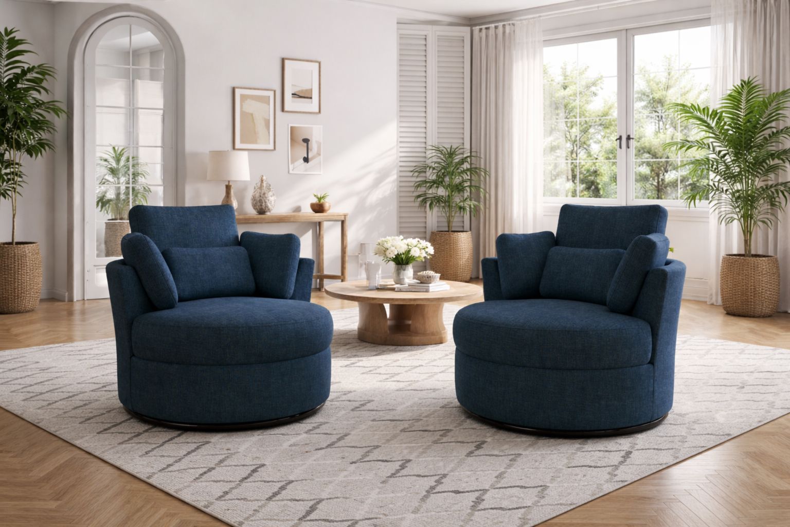 NEW 2 Swivel Chairs Blue Barrel Accent velvet