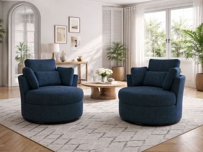 NEW 2 Swivel Chairs Blue Barrel Accent velvet