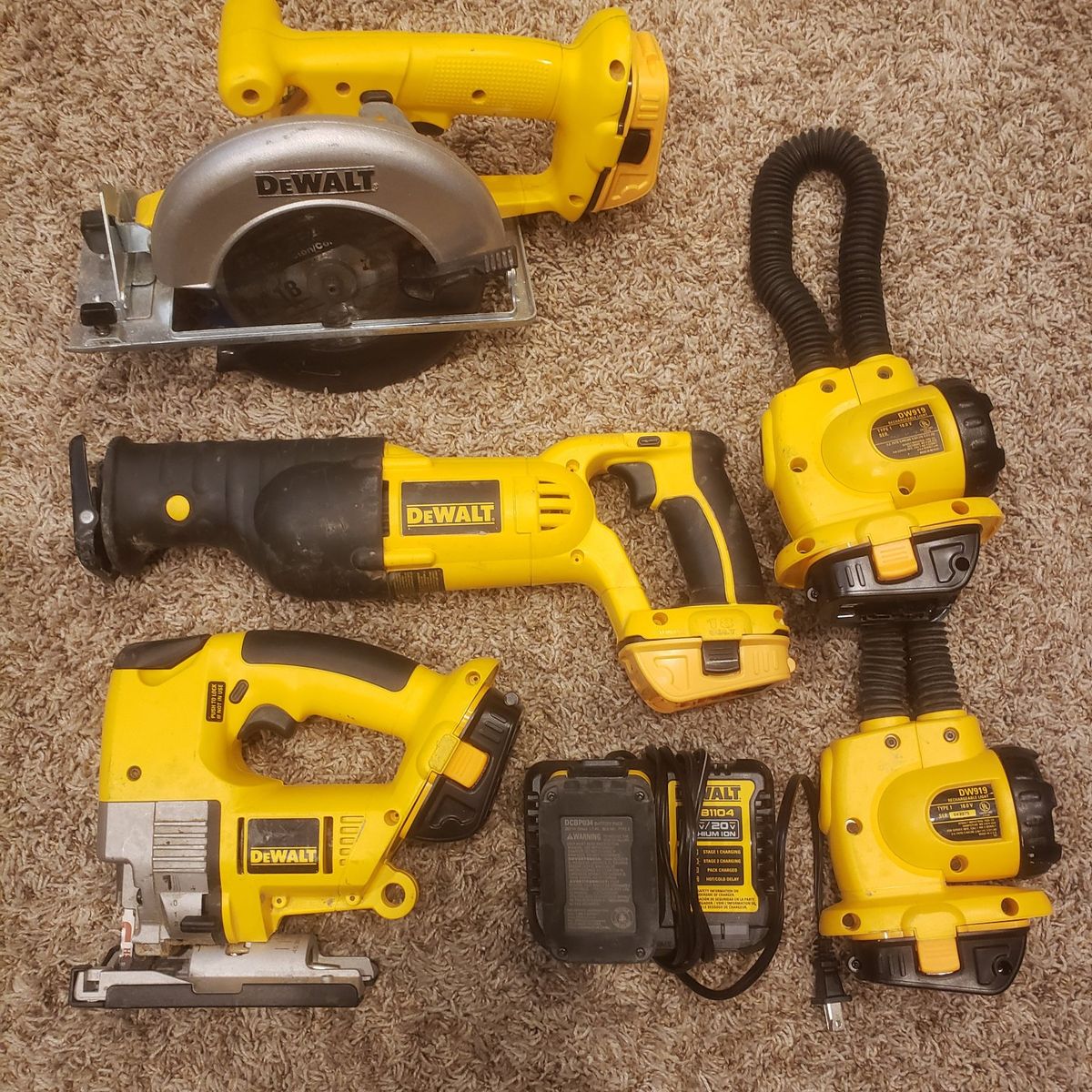 6 Dewalt 18v Tools with 20V adapters
