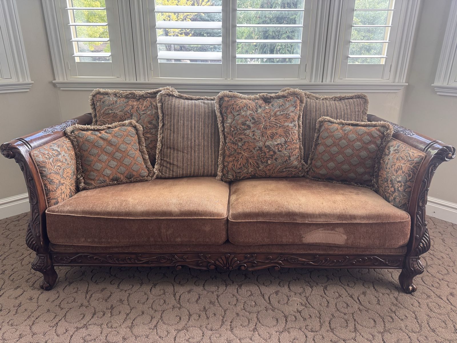 Sofa, Loveseat & Ottoman with Wood Trim