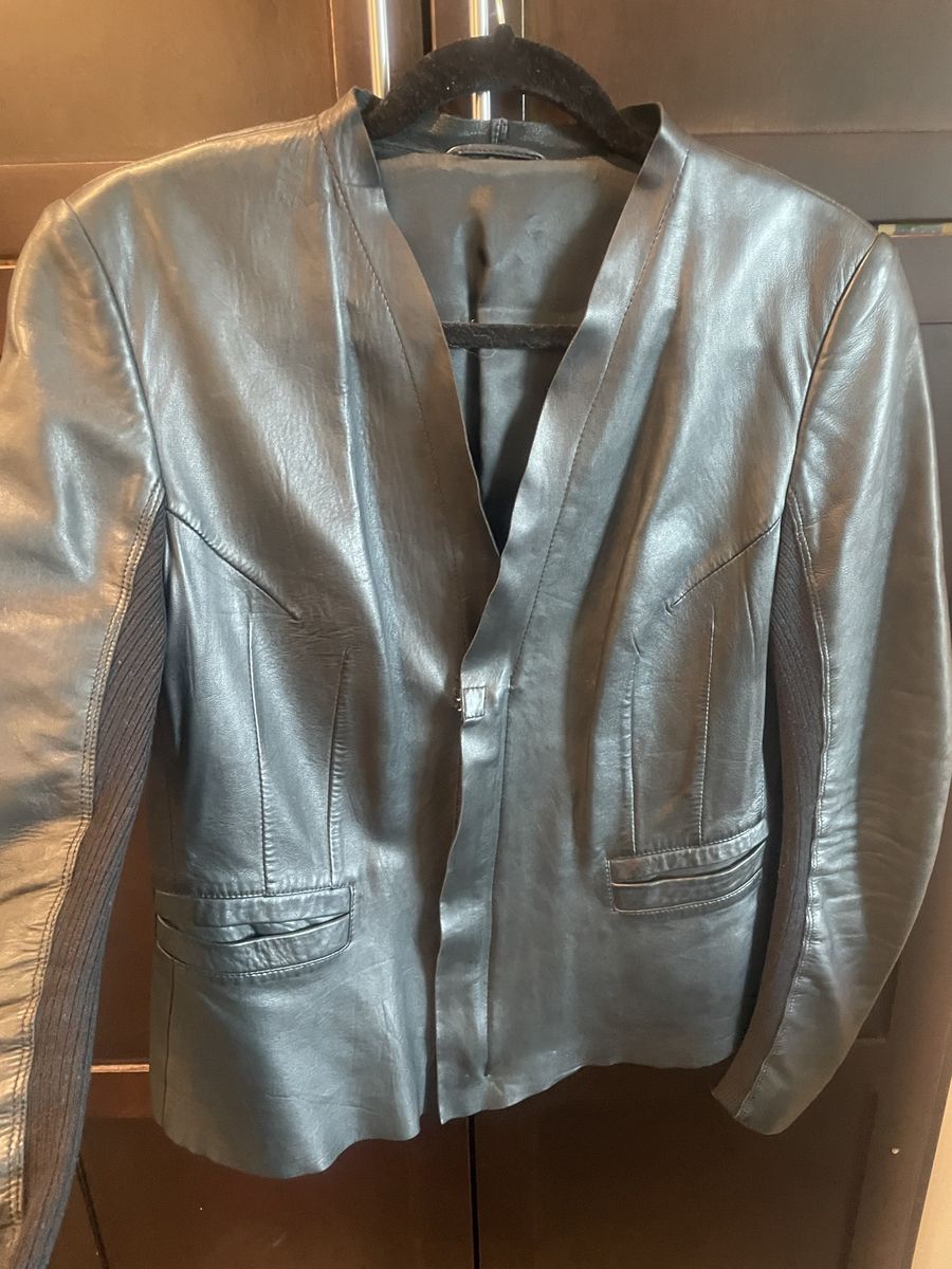 Vintage Black Leather Blazer — Made in Italy | Size 46 / Fits XS–M