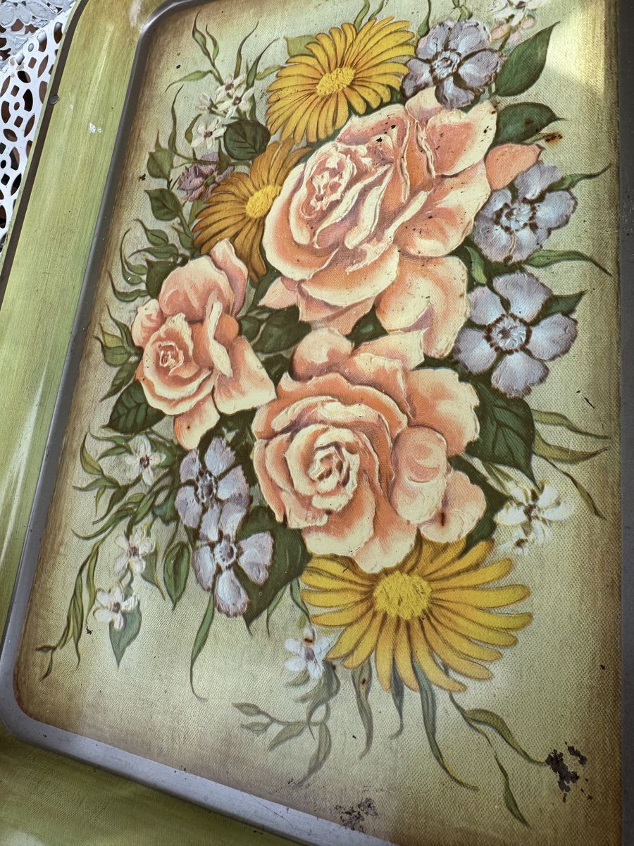 Serving Tray 1950's Metal With Stand