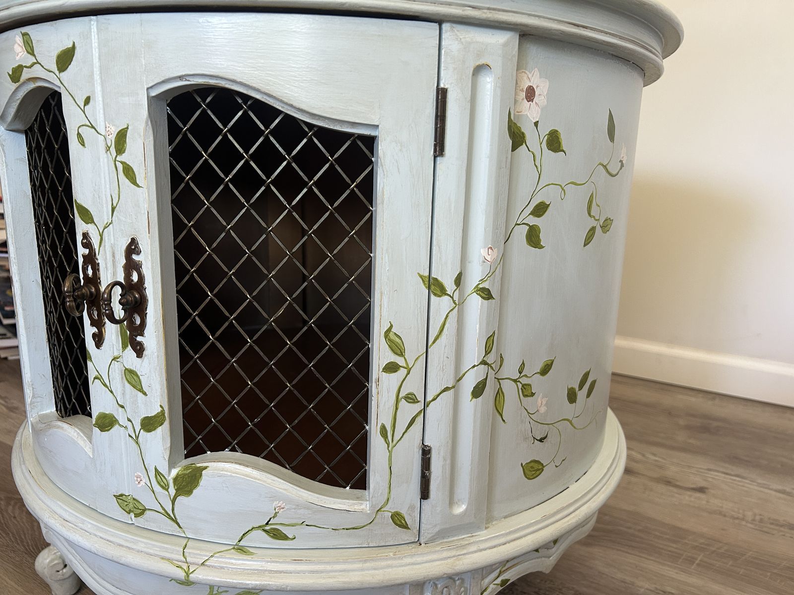 The Wonderkeeper — Original Artwork by Mili Santos  (Vintage round marble top side table — end table / nightstand)