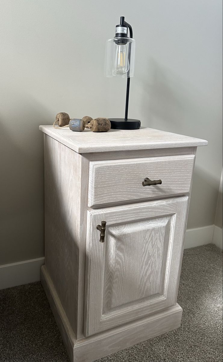 Set of Whitewashed Wooden Nightstand