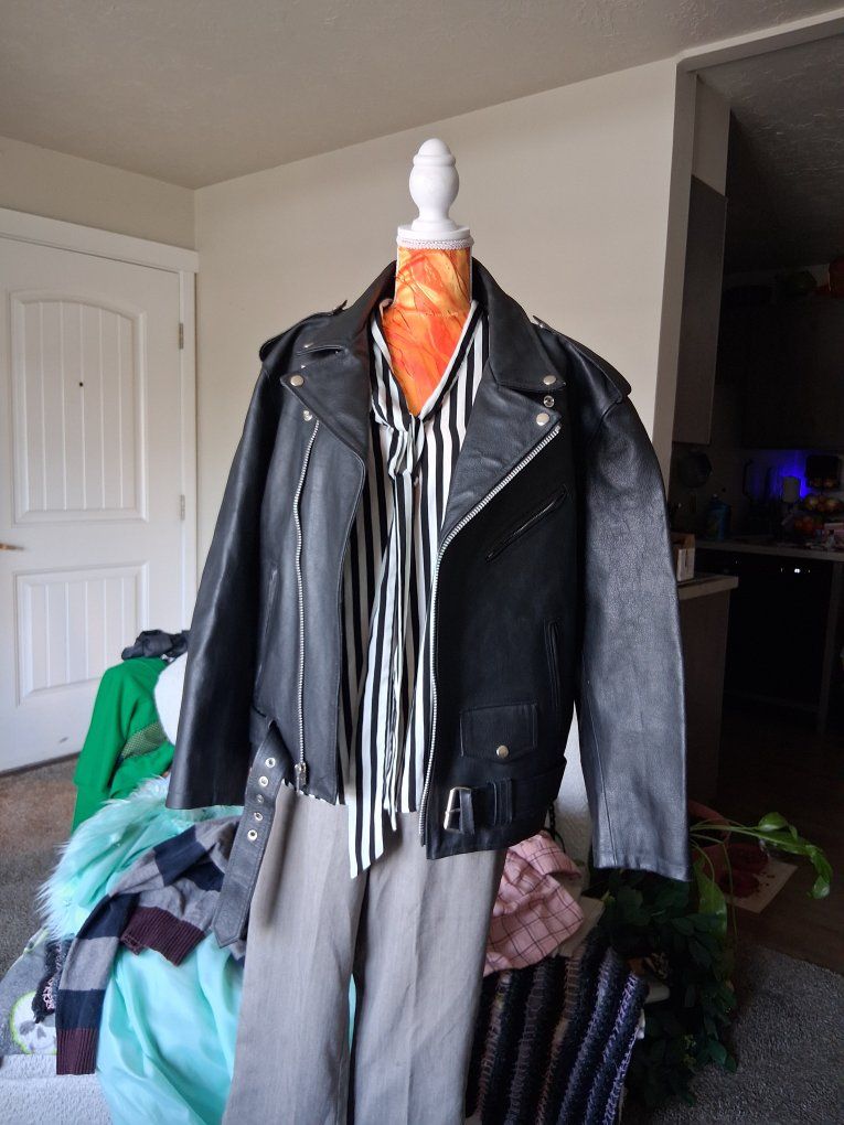 Last Stand Men's Black Leather Biker Jacket XL