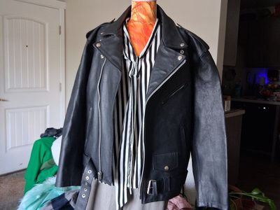 Last Stand Men's Black Leather Biker Jacket XL