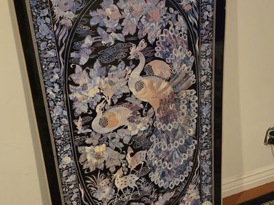 Korean Chinoiserie Screenprint, Peacock Low Folding Tea Table