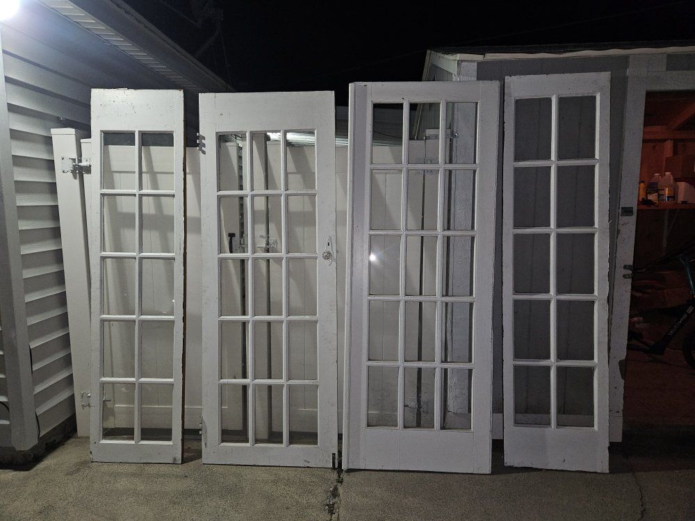 1943 Double French Wood Doors + Sidelights