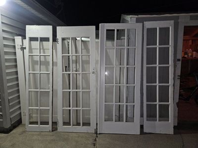 1943 Double French Wood Doors + Sidelights