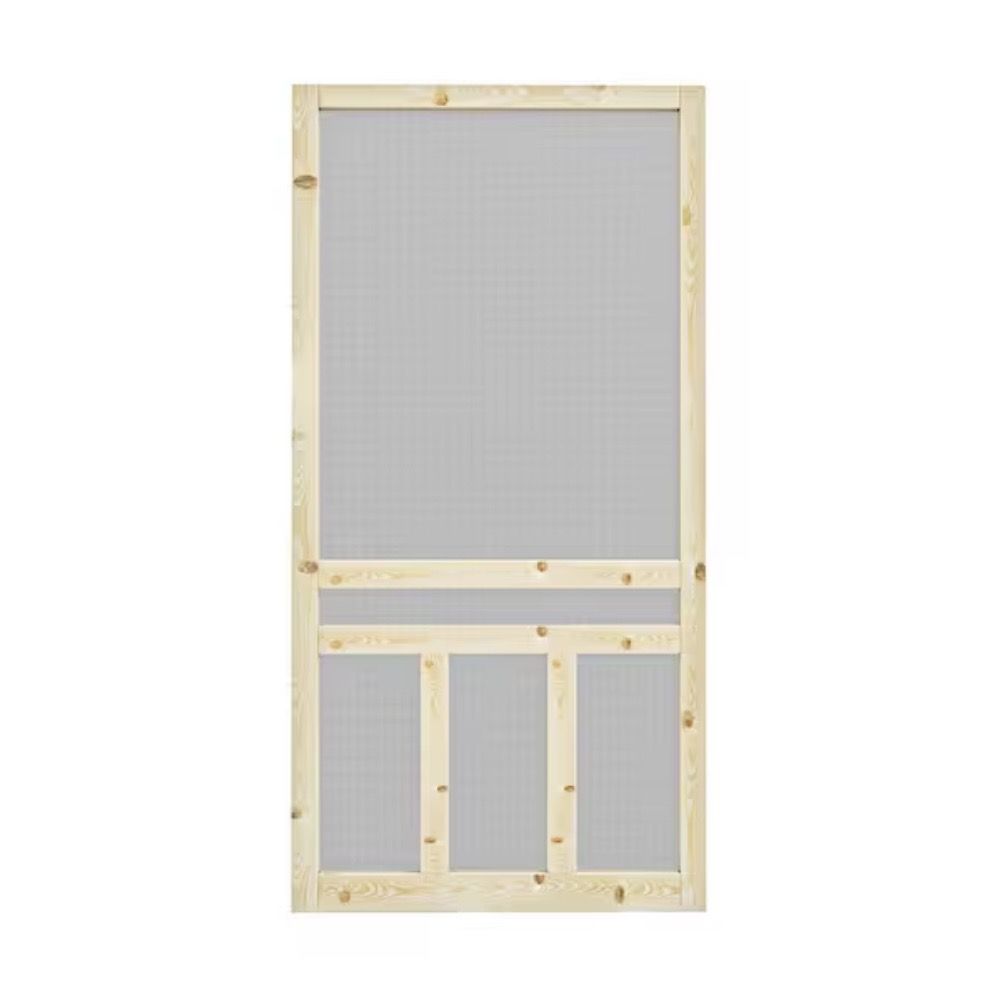ARK DESIGN 36 in. x 80 in. 3-Bar Single Universal Paneled Unfinished Pine Wood and Gauze Mesh Hinged Screen Door