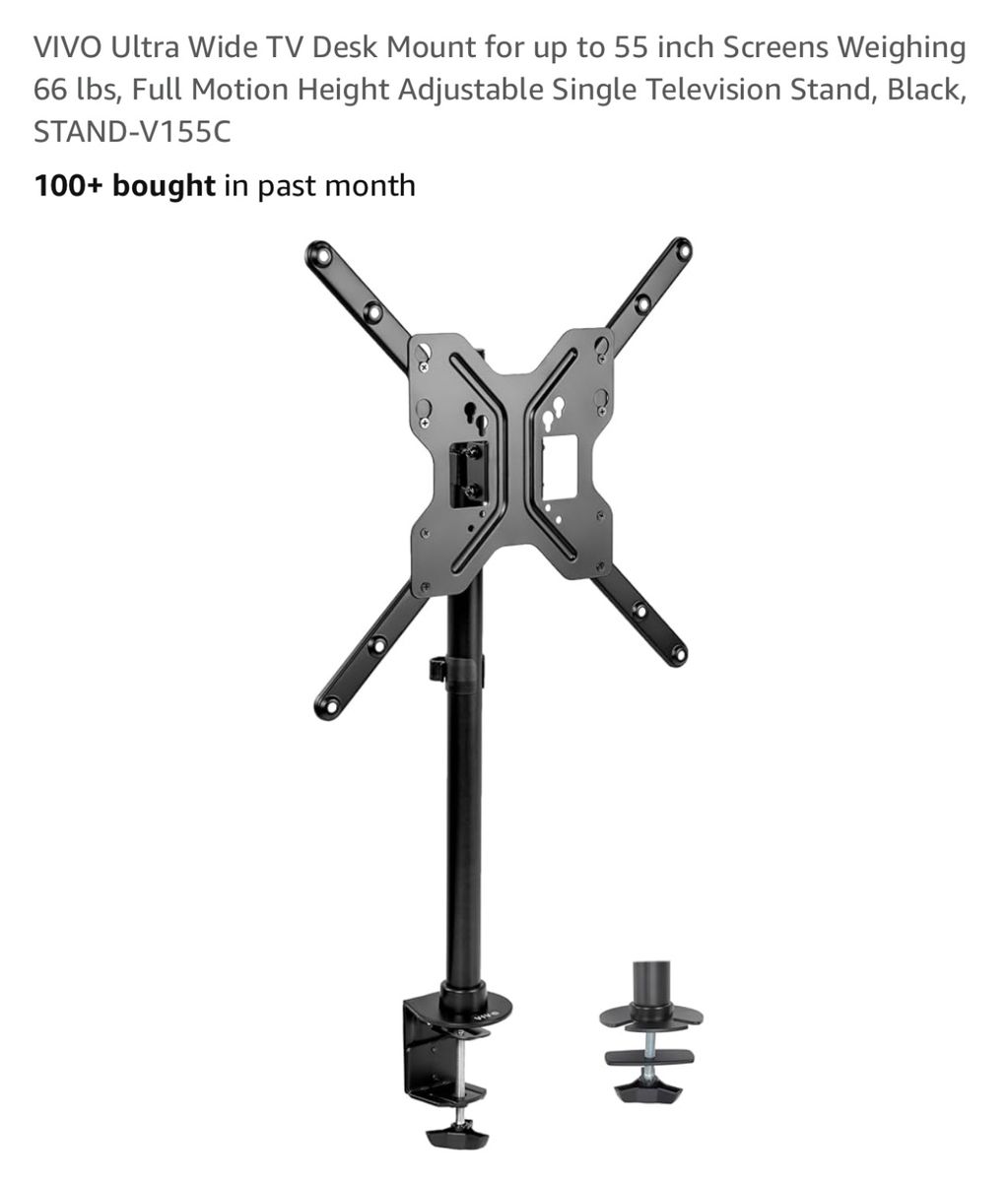 VIVO STAND-V155C Ultra Wide TV Desk Mount for 55" Screens, 66 lbs Max, Full Motion, Height Adjustable