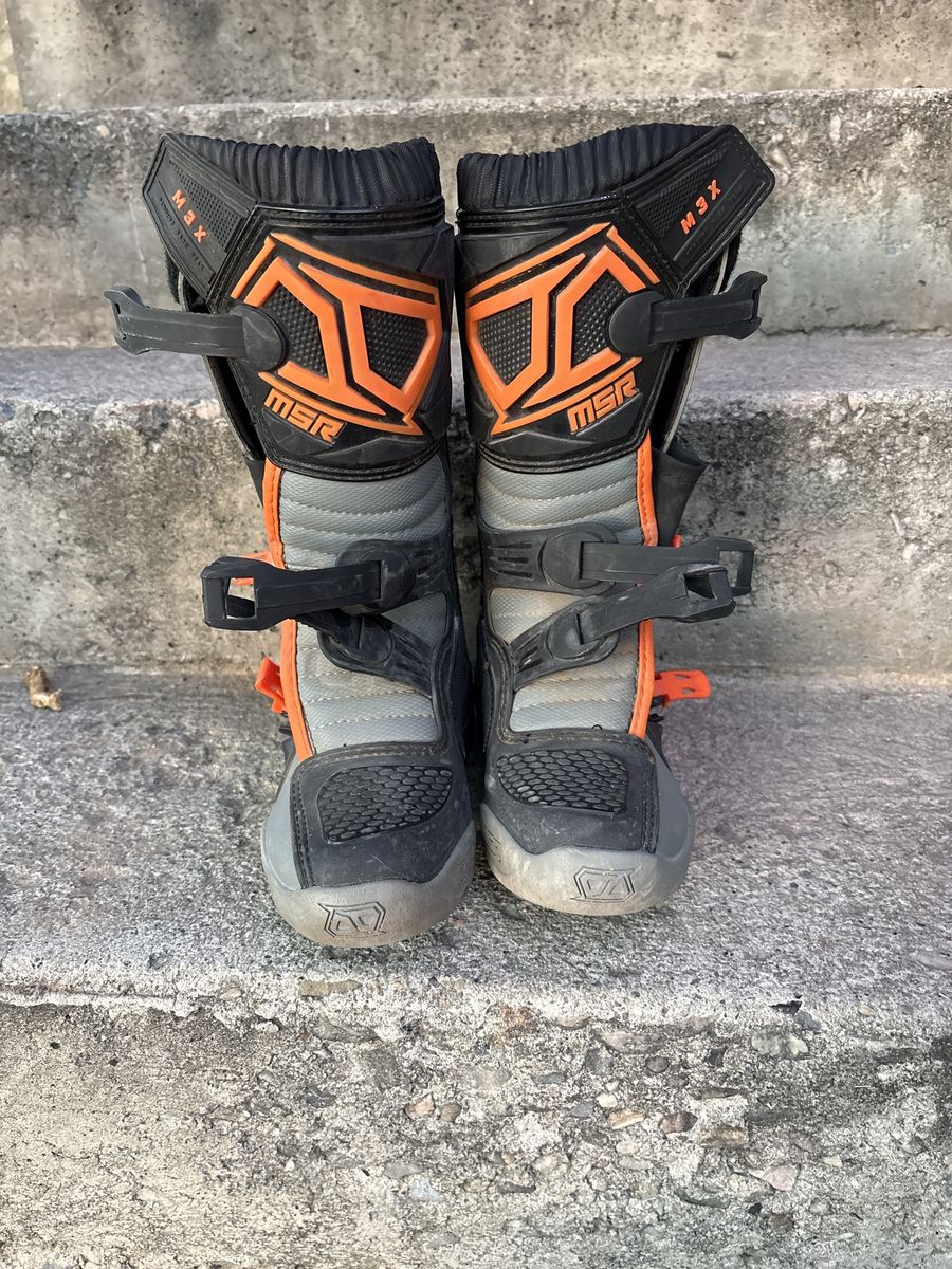 MSR M3X Youth Motocross Boots - Size 3, Orange/Gray/Black, Excellent Condition
