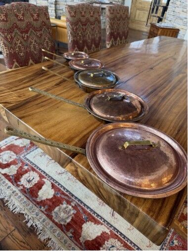 Ali’s Copper Shop. Copper pan and pot set.