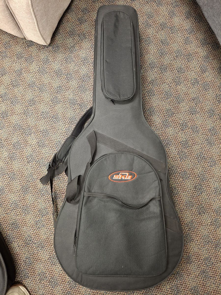 SKB Acoustic Guitar Hard Case with Soft Exterior - Black, Padded Interior, Backpack Straps