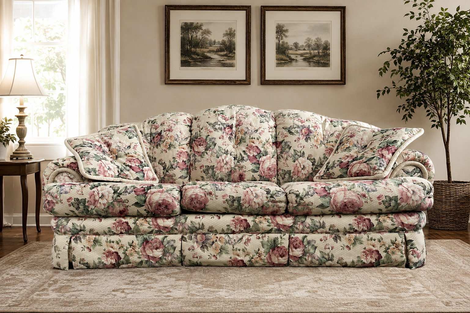 Vintage England Corsair Floral Sofa – 90” – Very Comfortable