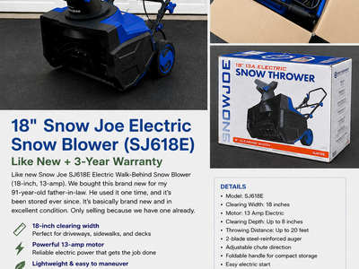 Snow Joe SJ618E 18" Electric Snow Blower – Like New – Warranty Through 2028