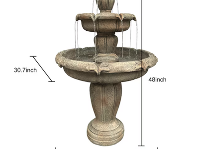 New in Box 48-in H Concrete Electric Powered Tiered Outdoor Fountain with Birdbath