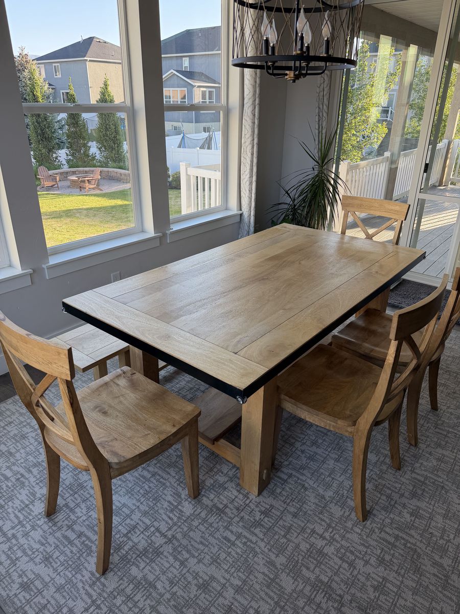 Mango Wood Dining Table Set - Bench + 4 Chairs