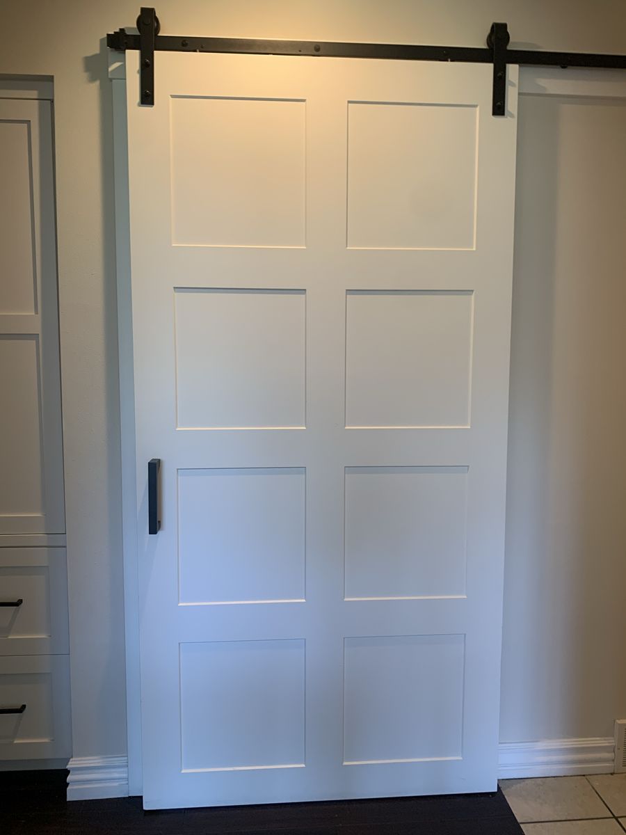 Modern White Barn Door with Black Hardware - Sliding Interior Door 4x8 ft