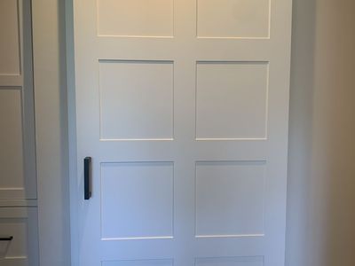 Modern White Barn Door with Black Hardware - Sliding Interior Door 4x8 ft