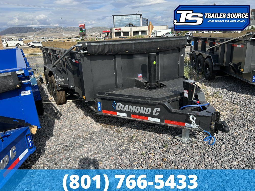 7x14 Diamond C LPT 207 Dump Trailer - 32" Sides - 15.5K GVWR - 14 Ply Tires, Board Brackets, Long Arm Tarp