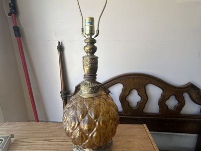 Vintage 1970 Amber Glass Lamp