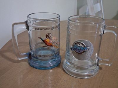 Vintage Glass Beer Mugs - Pheasant & Utah Jazz Collectible Steins Set of 2
