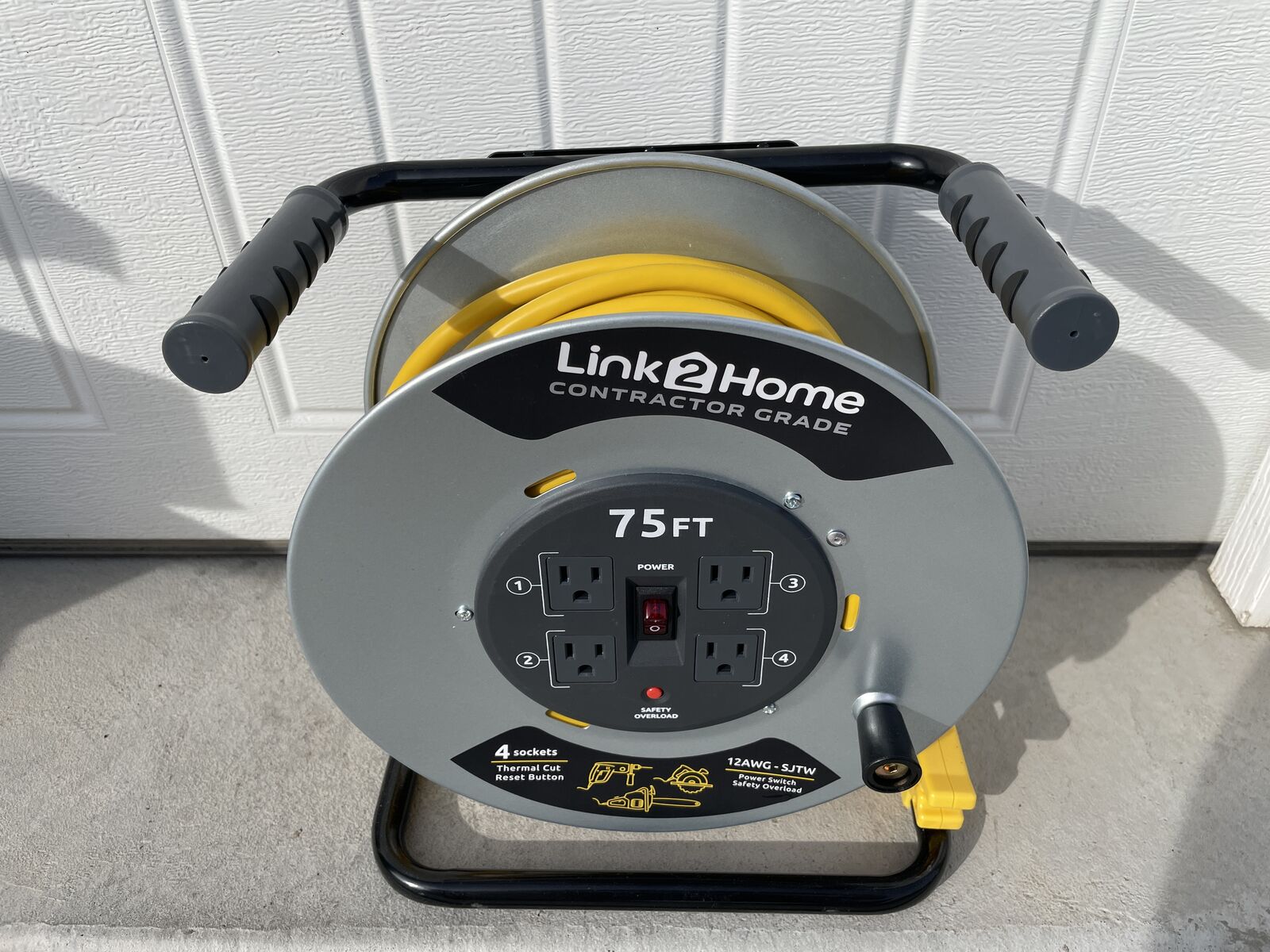 [NEW] Link2Home 75ft 12/3 Extension Cord Reel w/ 4 Grounded Outlets