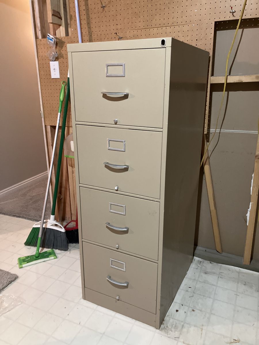Tan Metal 4-Drawer Vertical Filing Cabinet