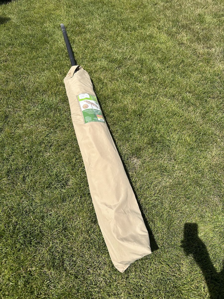 Mainstays 9-Foot Round Market Umbrella Tan w/ 3-Way Tilt & Steel Pole