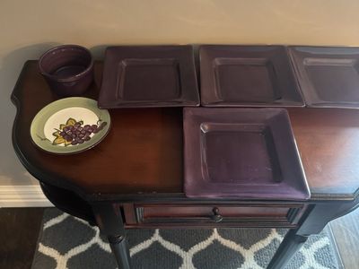 Purple Square Appetizer Plates & Grape Dipping Bowl Set - excellent condition