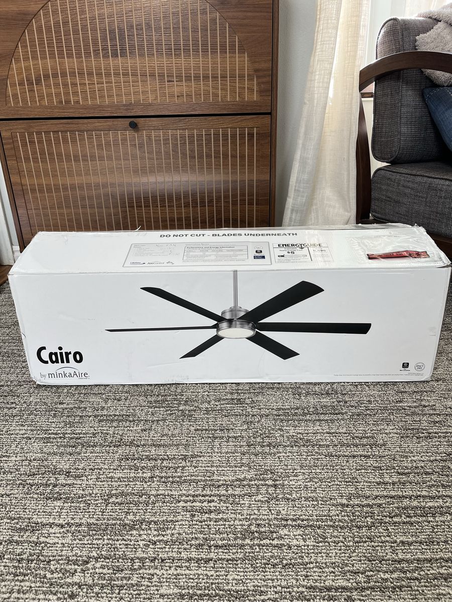 MinkaAire F897L Cairo 65" 6-Blade Indoor/Outdoor Smart Ceiling Fan with LED Light. WHITE