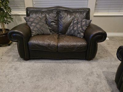 Real leather couch, love seat, and chair