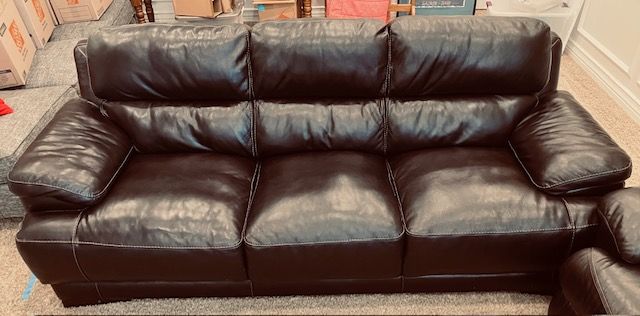 Brown / Espresso Faux Leather Living Room Set – Couch & Reclining Loveseat