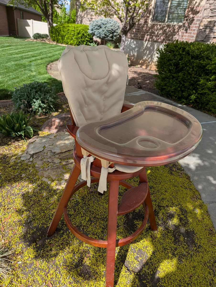 High Chair -- Gracco Solid Wood, Dark Cherry Colored Hardwood
